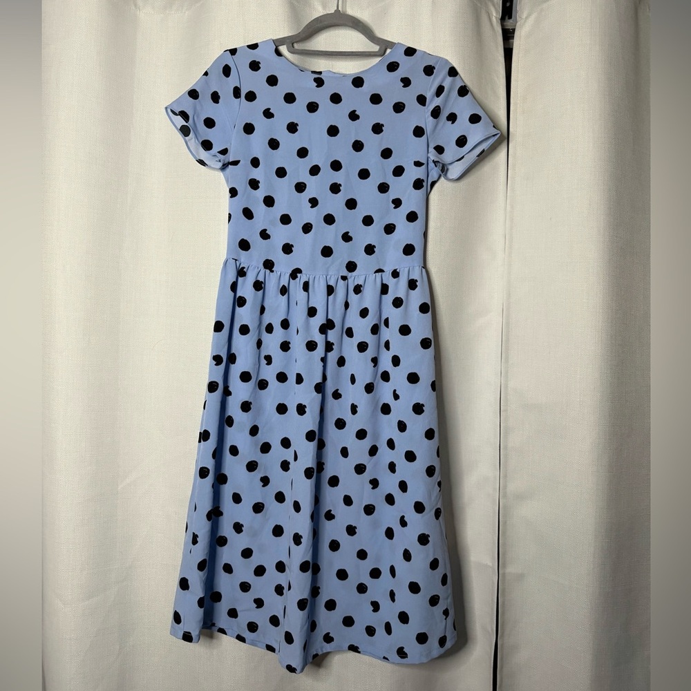 River Island Blue and Black Polka Dot Knee Length Dress Size 4 - Picture 2 of 8